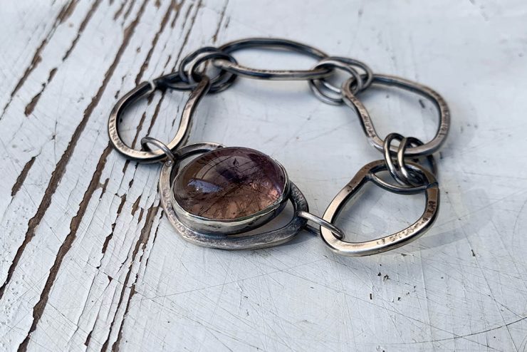 zilveren schakelarmband met ametrien